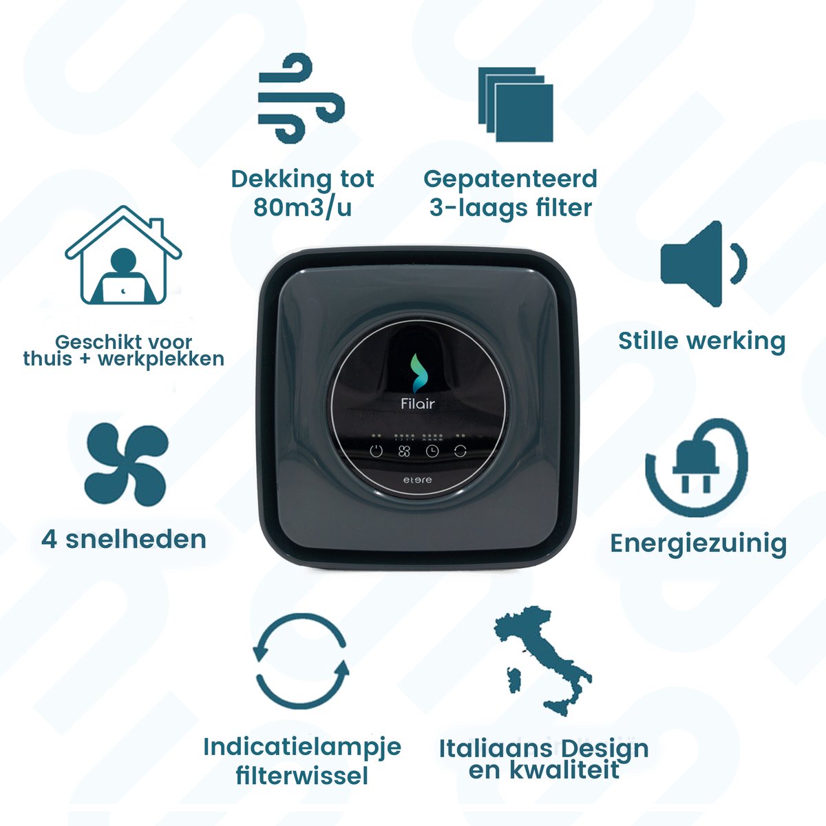Filair® Luchtreiniger met HEPA H13 Luchtfilter - Getest volgens strenge EN1822 norm - Air Purifier tegen Allergie, Hooikoorts, Stof, Rook & Huisstofmijt - Stil <30dB met Timer - Luchtzuiveraar Slaapkamer & Woonkamer - Zwart — afbeelding 4