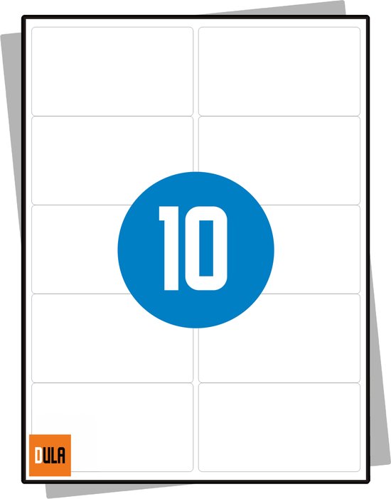 Wit vel met 10 lege rechthoekige etiketten, met een blauwe cirkel met het cijfer 10.