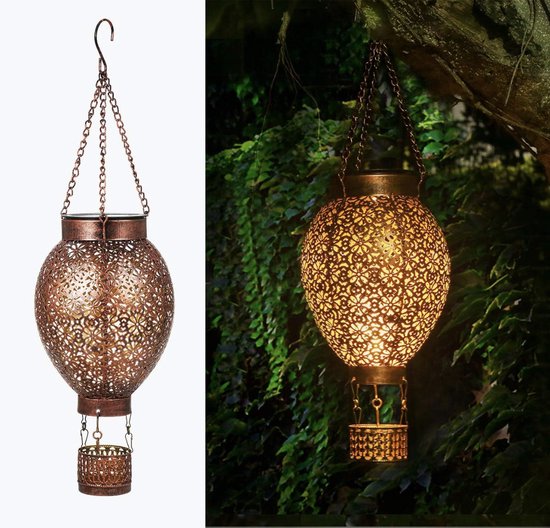 Bonsery Lantaarn op zonne-energie, 2 stuks, hangende LED-lampen voor patio, terras, muur en tafel, IP65 waterdicht, oosterse stijl