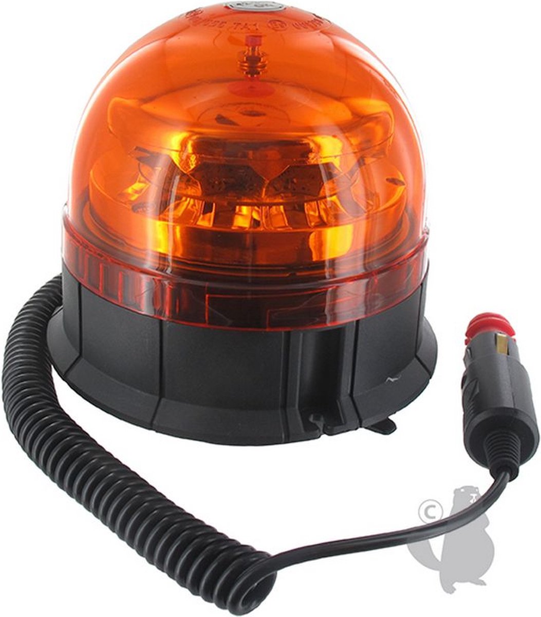 LED zwaai-/flitslamp (3 standen: 2 flits + 1 draaiend), 10-30V - 36W, oranje, met magnetische basis en 2,5 m spiraalsnoer.