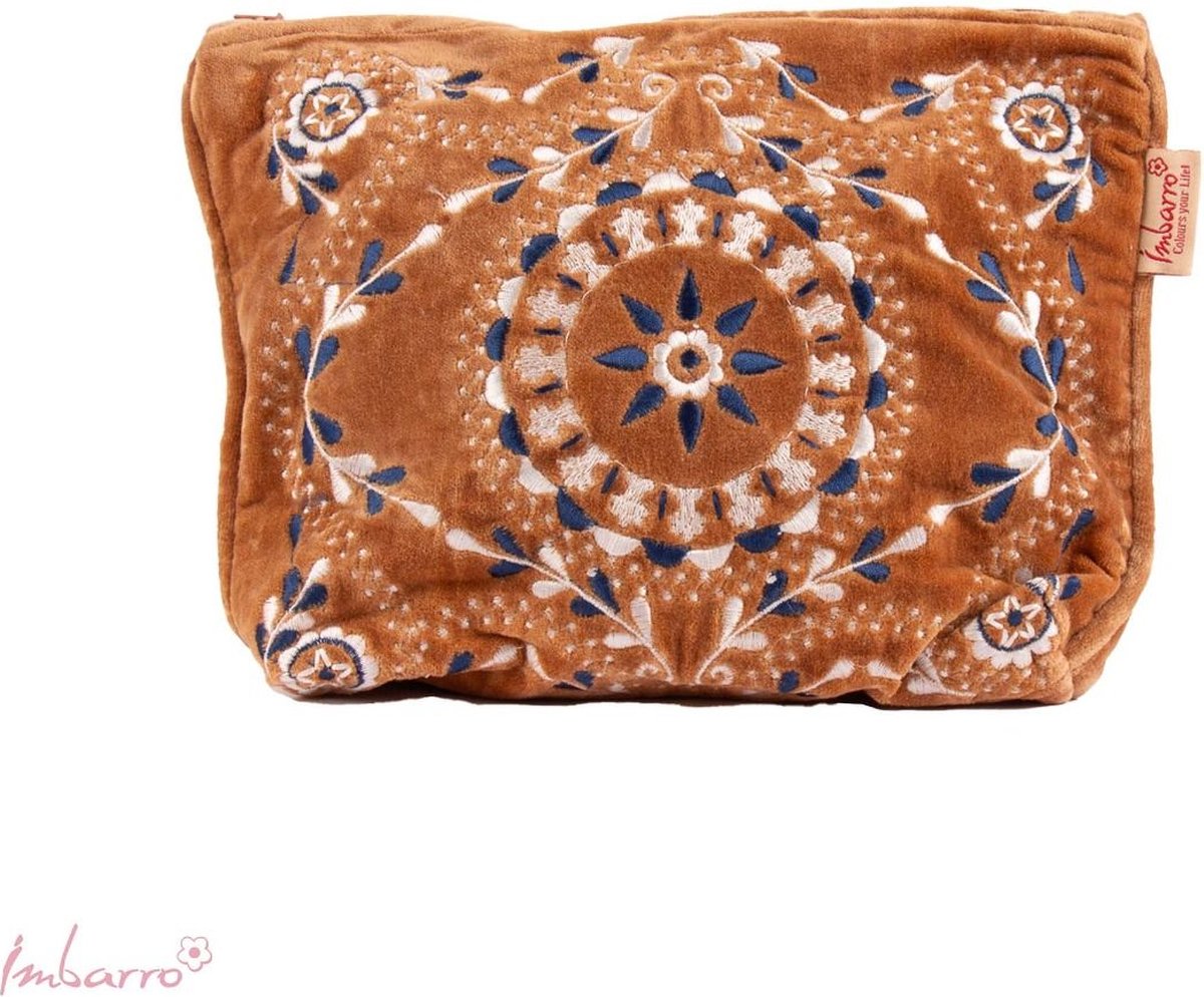 Imbarro - Pouch - Toilettas - Make-up tas - Lindy - Bruin - 100% Katoen