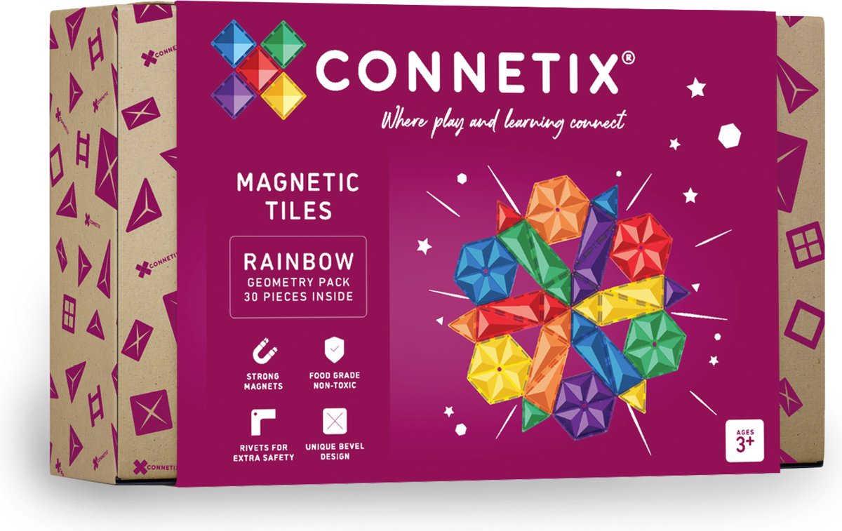 CONNETIX - Magnetisch Tegels - Regenboog Geometrie Pakket - 30 Stuks - Magnetisch Speelgoed
