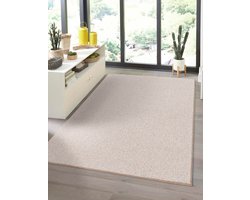 the carpet Natal Modern enkelkleurig vloerkleed woonkamer, geschikt voor de keuken, getuft, robuuste korte pool met vilten rug, zacht & vuilafstotend, Beige, 160 x 230 cm