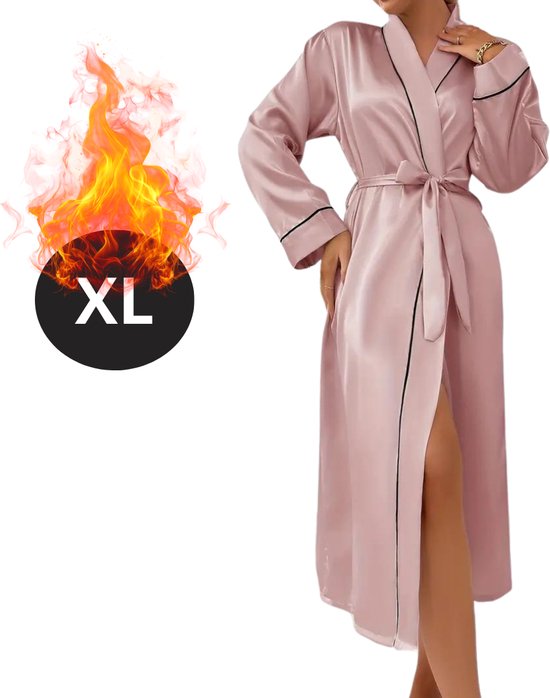 Nivard Satijnen Jurk - Slipdress - Pyama Dames - Badjas - Ochtendjas - Kimono - Erotisch - Kamerjas - Roze XL