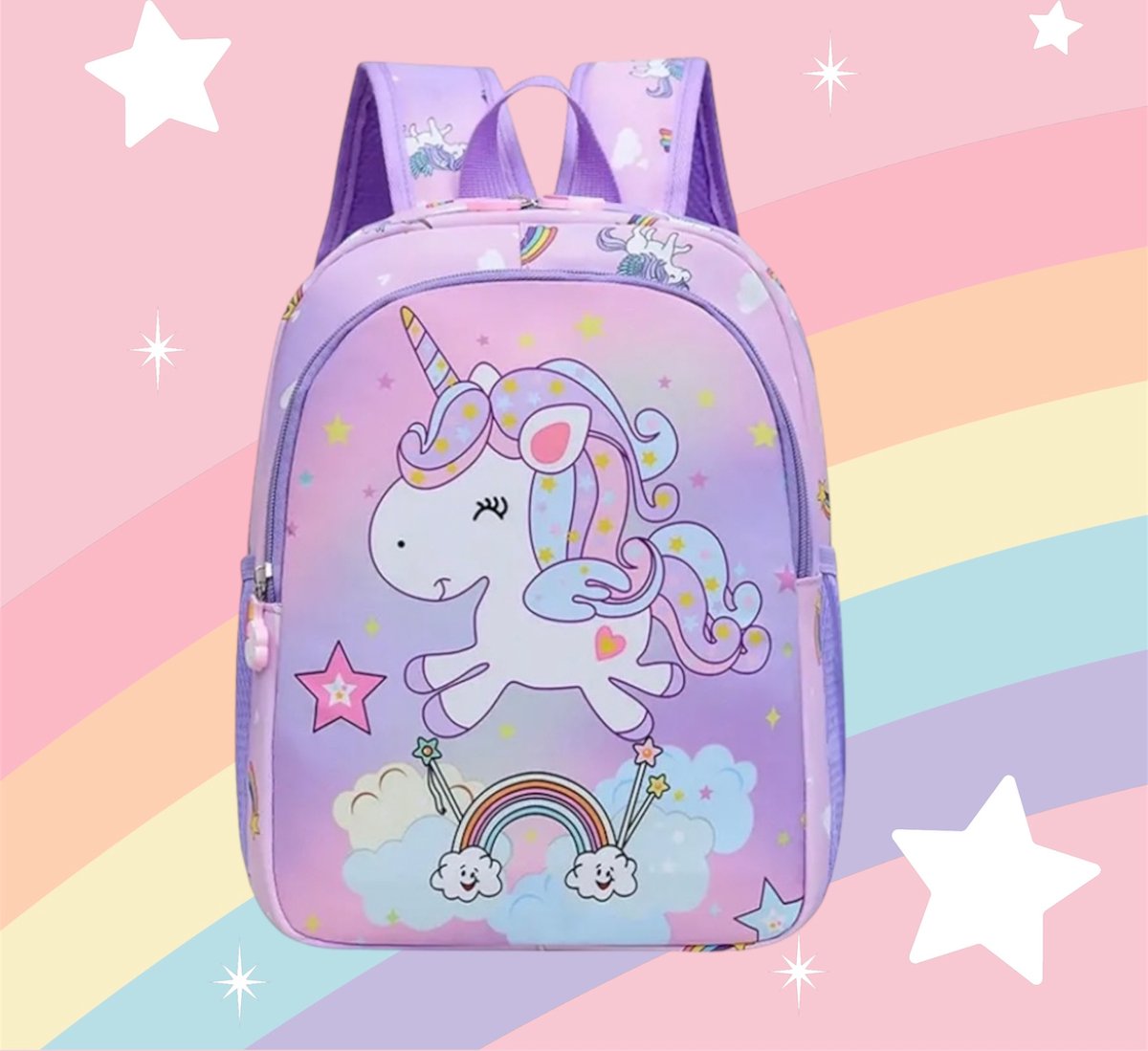 Twenty Two™ schooltas voor meisjes | peuterspeelzaal/basisschool| rugtas voor kinderen | peuter | kleuter | lichtgewicht en verstelbare banden | eenhoorn/unicorn rugzak | gymtas | cadeau voor meisjes |24x9x30cm 19L| lila-paars