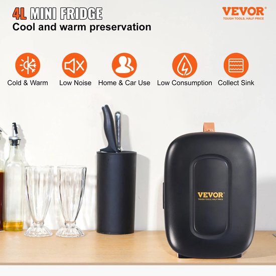 Mygroot - Mini koelkasten - Minibar - 6 blikken minikoelkast - Barmodel - Mini koelkast 4 liter - 2 in 1 kleine koelkast - slot -drankkoelkast - 220 V AC - Voor kantoren en slaapzalen - Drank - Cosmetica - Zwart. — afbeelding 3