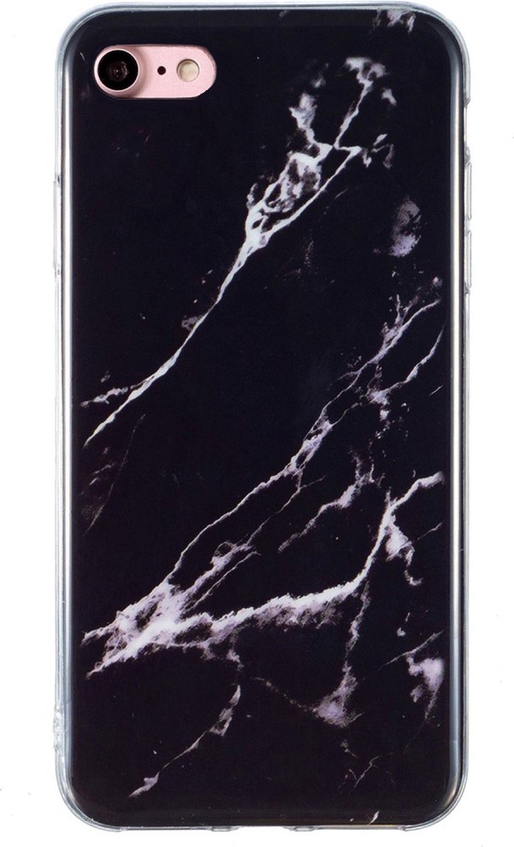 Peachy Marmer TPU hoesje case geschikt voor iPhone 7 8 SE 2020 SE 2022 - Marble - Zwart