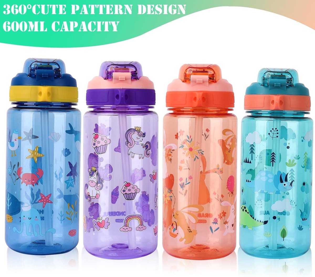 Papillon Collection Blippi Gourde à Paille Rabattable De 600 Ml | Bouteille D'eau Réutilisable En Plastique Sans BPA Avec Boucle De Transport | Paille