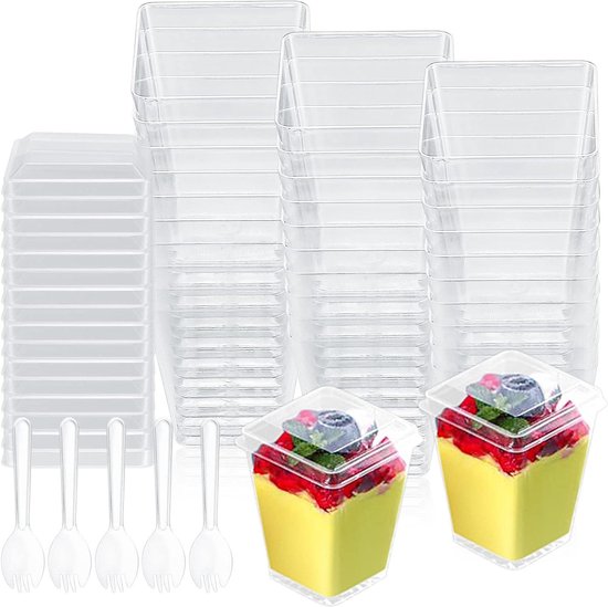 Herbruikbare Dessertbekers, FainFun 50 Stuks 60ML Mini Vierkante Dessertbekers, Transparante Plastic Dessertbekers met Lepels, Dessertbekerset voor Bruiloften, Verjaardagen, Partijen Herbruikbare Dessertbekers, FainFun 50 Stuks 60ML Mini Vierkante Dessertbekers, Transparante Plastic Dessertbekers met Lepels, Dessertbekerset voor Bruiloften, Verjaardagen, Partijen