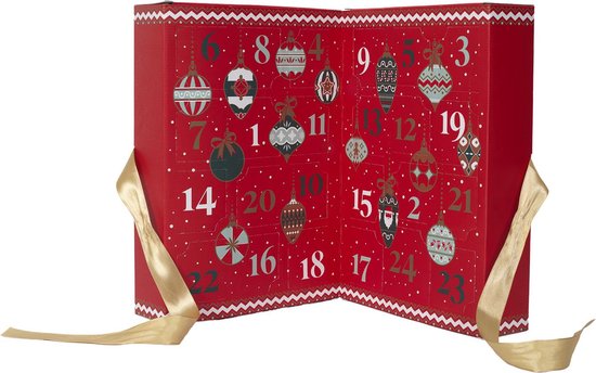 Luxe Adventskalender met 24 Geurkaarsen – 31 x 22 x 12 cm - Uitklapbare Cadeauverpakking met Gouden Strik – Adventskalenders – Kerst Aftelkalender – Adventkalender - Rood