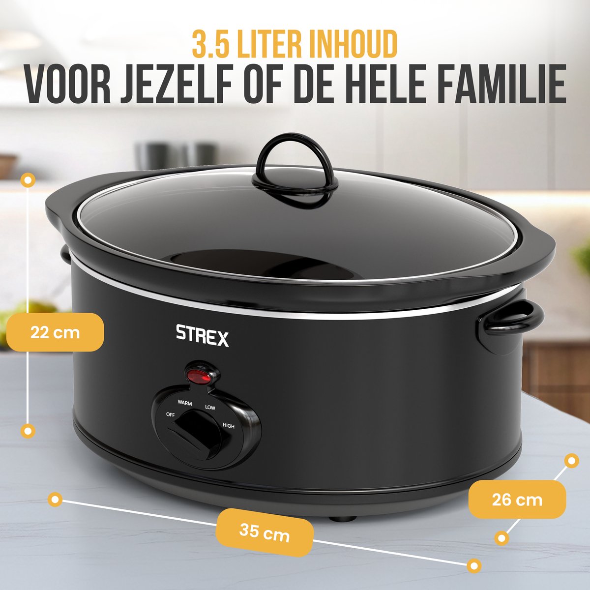 Strex Slowcooker 3.5L - 3 Standen - Met Uitneembare Keramische Binnenpan & Warmhoudfunctie - Zwart – foto 4