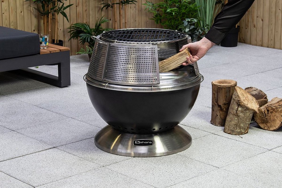 Sahara Vuurkorf - Rookloze Vuurkorf - Hoogwaardig RVS - BBQ rooster van Sahara