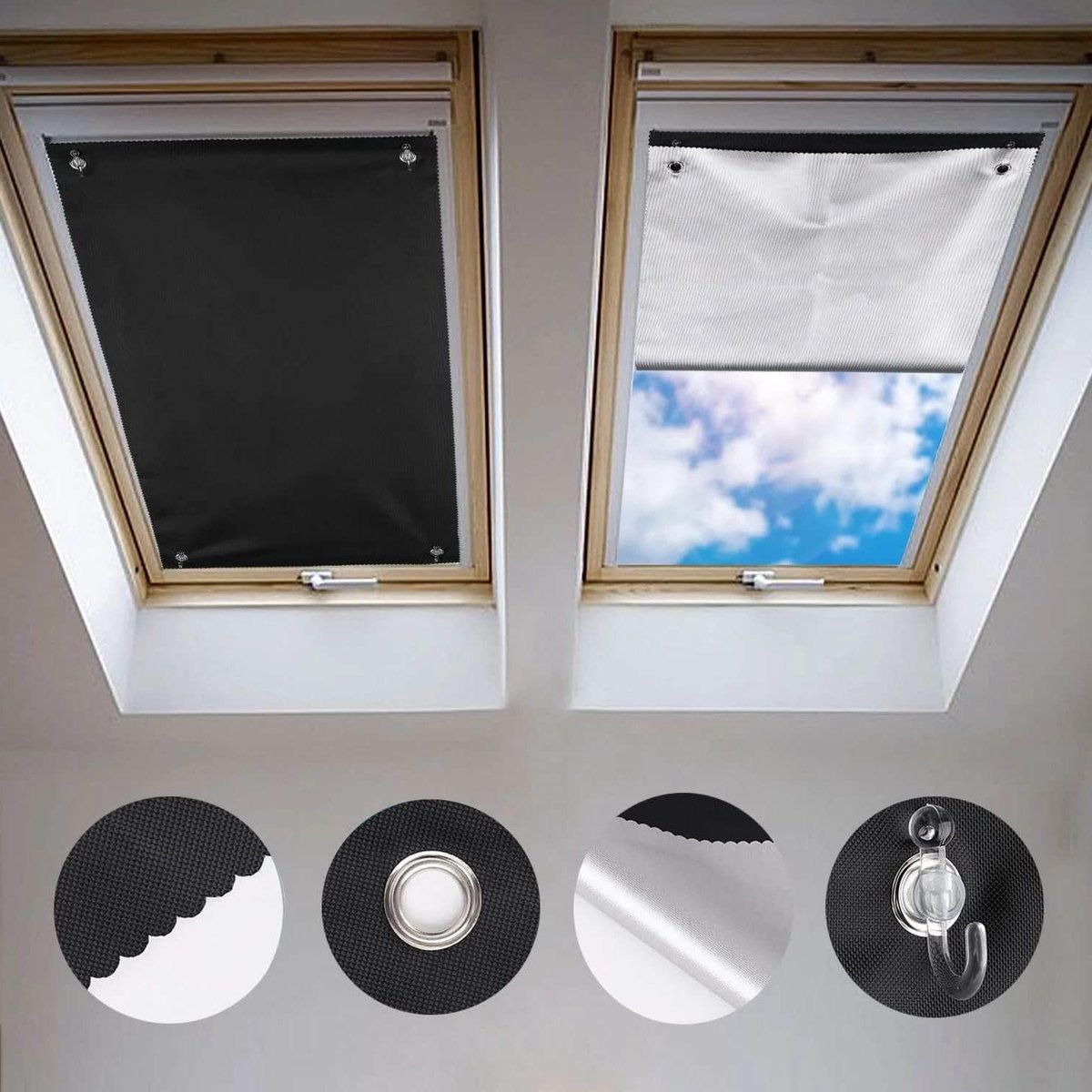 Rolgordijn Thermo zonwering zilveren coating verduisterend - VELUX dakraam GGU GGL GPU GPL GHL GTU GTL GXU GXL - zonder boren - zuignappen -
