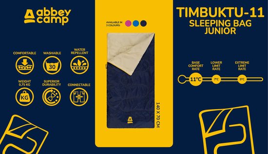 Verpakking van Abbey Camp Timbuktu-11 kinderslaapzak, 140x70 cm, in het donkerblauw.