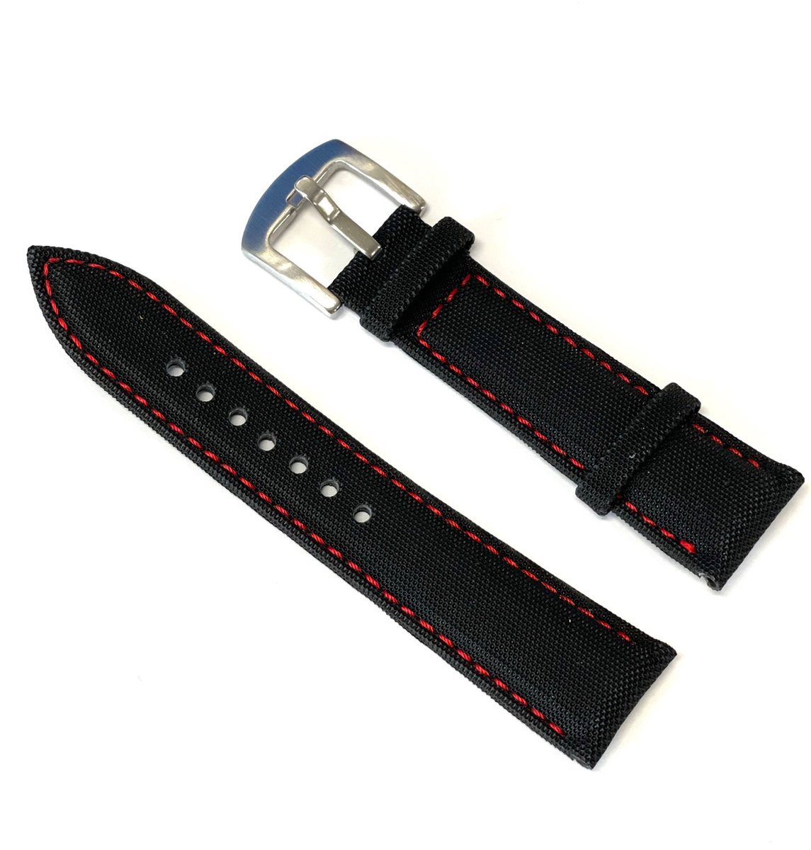Nylon Horlogeband - Roestvrij Staal - Horlogeband - Zwart Rood - 20MM