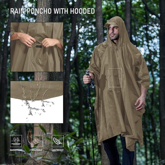 Poncho De Pluie Imperméable Adulte 3 En 1 - Pour Randonnée, Vélo, Camping - Léger (290g) Avec Sac De Rangement