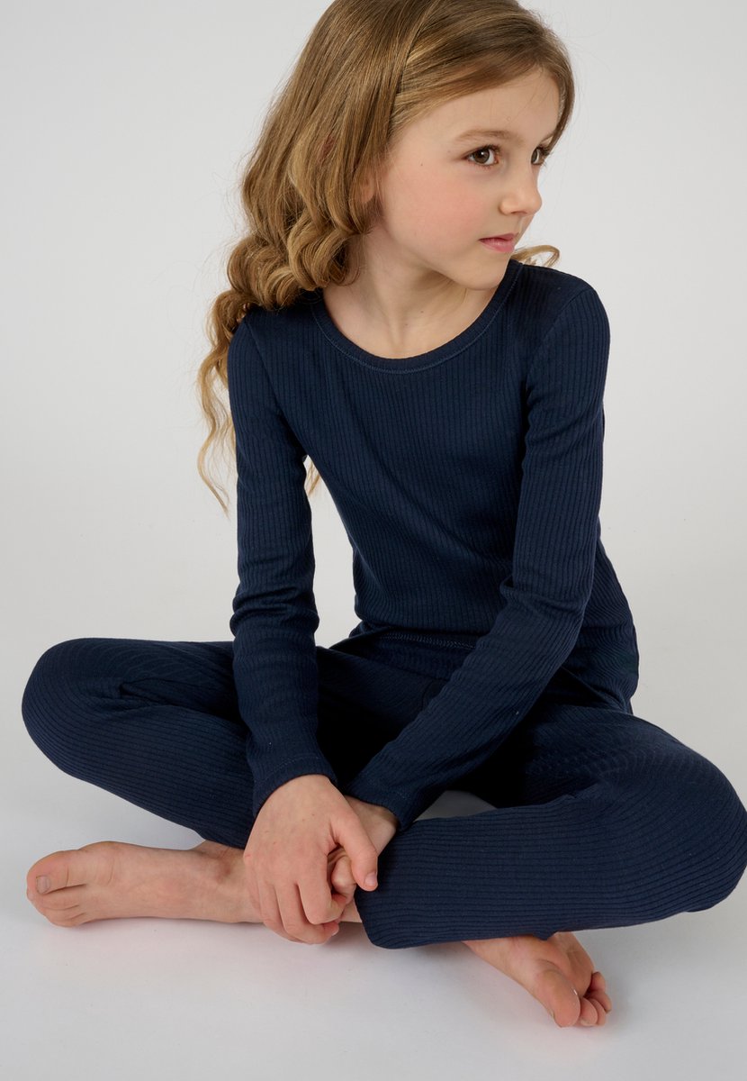 Damart - Thermolactyl T-shirt met ronde hals, geribde fleece - Kinderen - Blauw - 8 JAAR