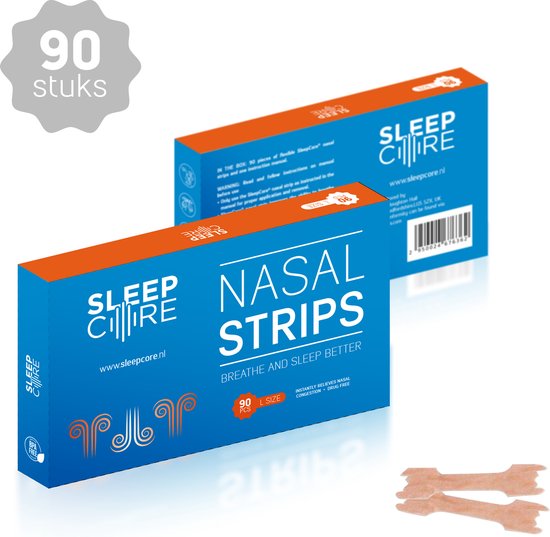 SleepCore® - 90 Neuspleisters - Anti Snurk Pleisters - Neusstrips - Strips - Hypoallergene Lijm - 90 strips - Slaapproblemen - Breathe - Slaap - Bandage - Right - Ademen - Neus - Sterke kleefstof - Stuks - Neusspreider - Snurken - Right - Well
