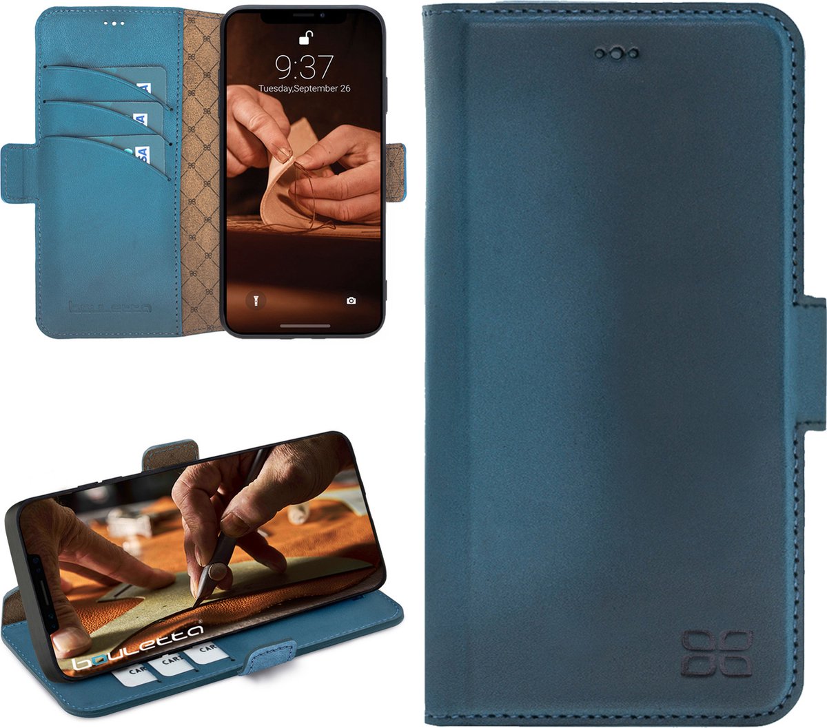 Pulledro geschikt voor iPhone 16 lederen BookCase Hoesje - Midnight Blue