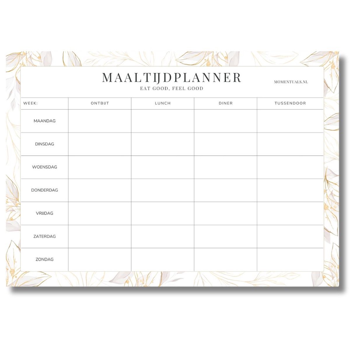 Luxe Maaltijdplanner A4 - Afscheurbaar - 50 vellen - Papier - Menuplanner - Weekmenu - Voedingsplanner - Eetplanner - Wit & Goud