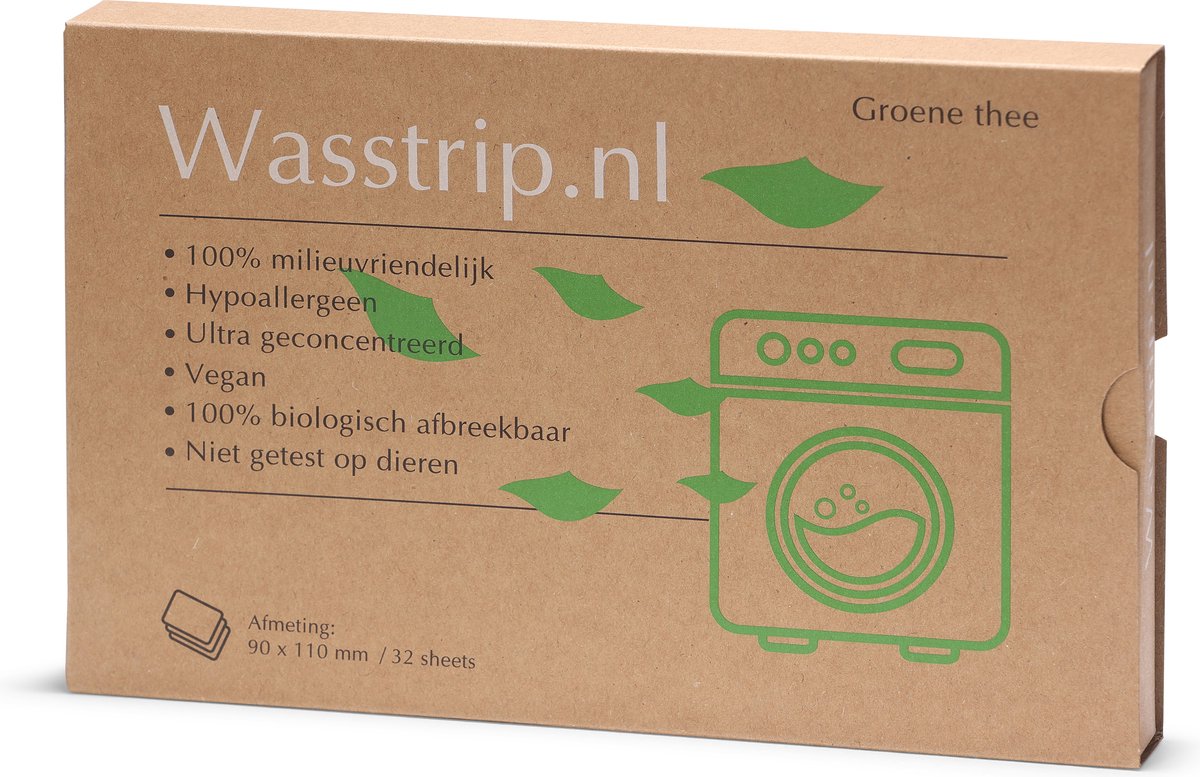 Goedkoopste Wasstrips groene thee – 32 sheets/wasjes - wasmiddel voor alle wasmachines - wasmiddeldoekjes voor alle kleuren was - voor koud en warm wassen - plastic vrij en CO2 neutraal