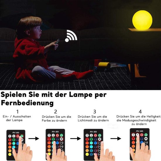 15cm Night Light Ball Lamp for Kids & Adult - RGB Colour Changing Mood Light with Remote Control - 16 Colors 8 Dimmable Brightness - USB Rechargeable Sphere Bedside Lamp - IP65 Waterproof — afbeelding 3