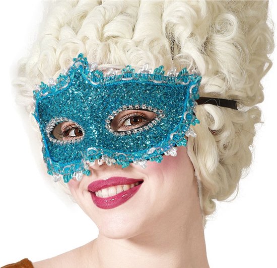 Atosa Verkleed gezichtsmasker Venetiaans - blauw glitters - volwassenen - Carnaval/gemaskerd bal - oogmaskers