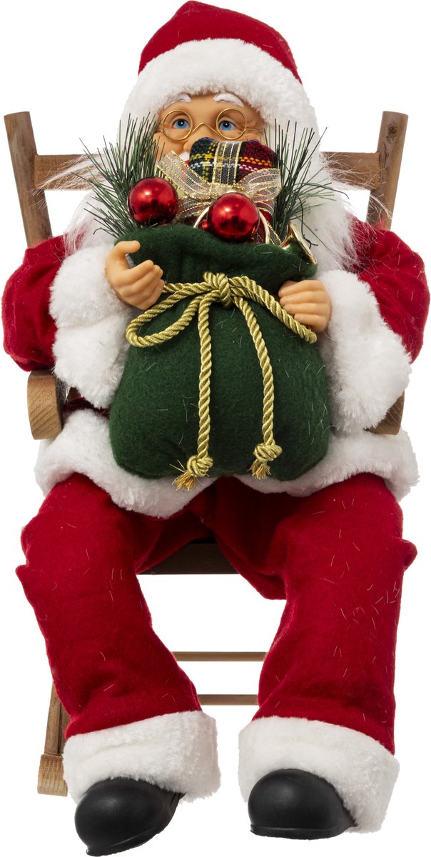 Christmas Decoration Kerstman decoratie pop - in schommelstoel - H45 cm - kerst - figuur – foto 2