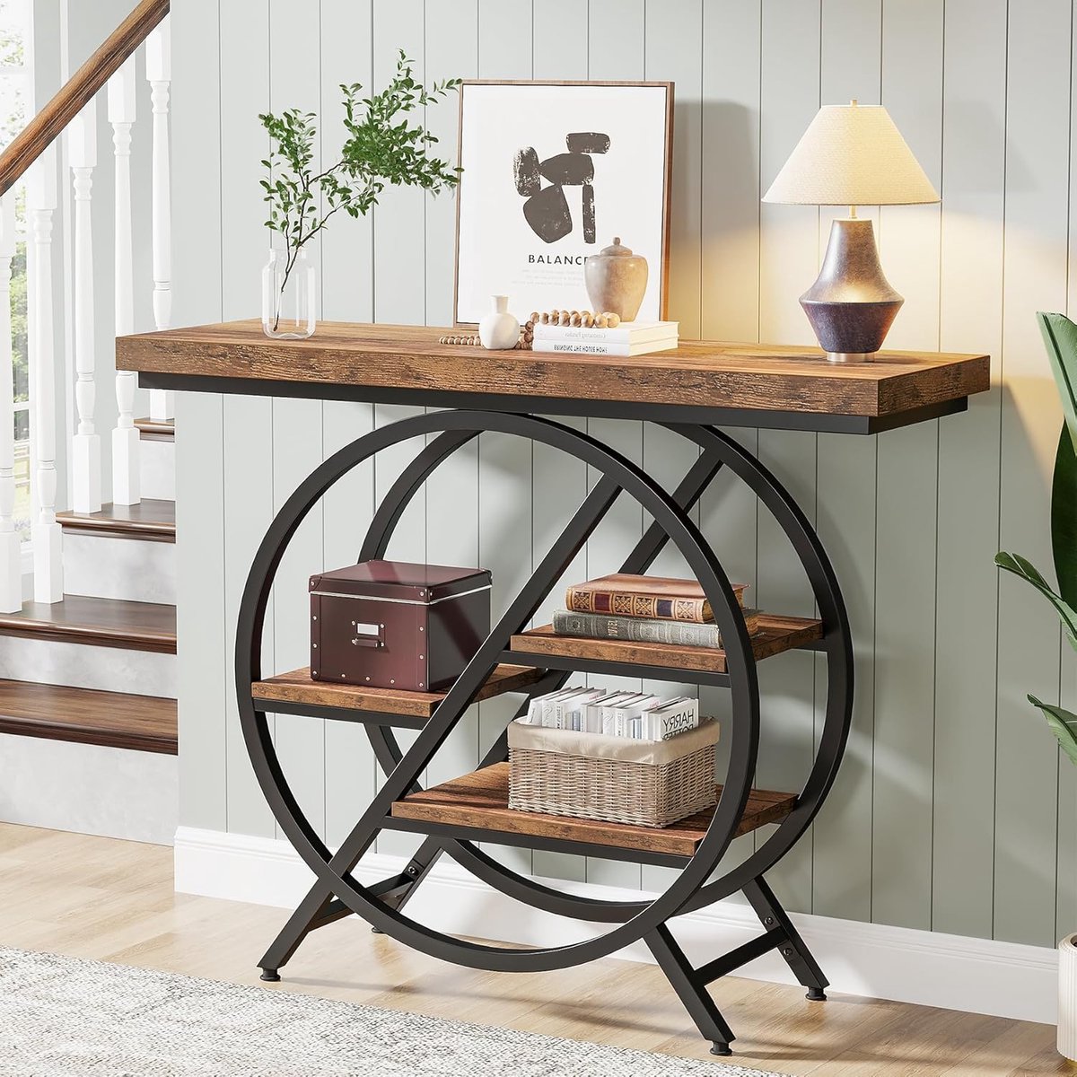 Tribesigns Consoletafel - Sidetable - Console - Haltafel - Metaal/Hout - Bruin - Industrieel - 100 x 80 x 30 cm - Console Tafel voor Hal, Woonkamer, Entree