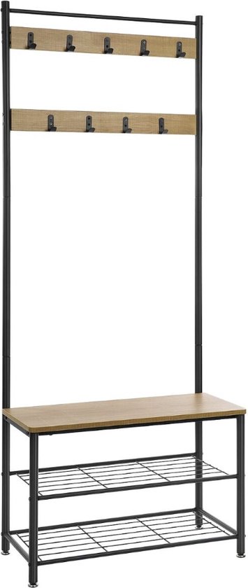 MIRA Home - Kapstok - Kapstok Met Bankje - Bruin - metaal - 32x70x175
