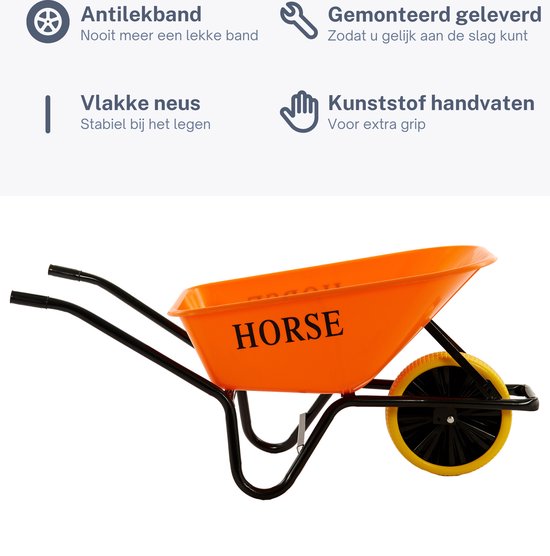 Horse Kruiwagen met antilek band - Gemonteerd geleverd - kruiwagen oranje - kruiwagen 100 liter van Merkloos	 — afbeelding 2