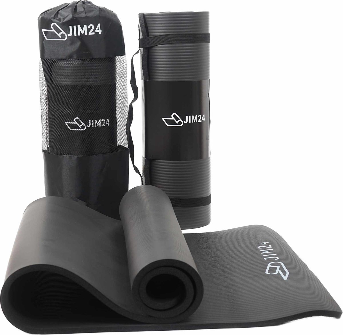 Jim24 Yogamat - Yoga mat Extra Dik - 15 mm - Fitness Mat - Sport Mat - Antislip - Slijtvast - Incl. Draagtas - Zwart