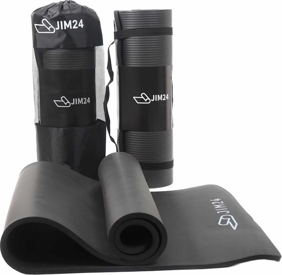 Jim24 Yoga mat - Yogamat Extra Dik - 15 mm - Fitness Mat - Sport Mat - Antislip - Slijtvast - Incl. Draagtas - Zwart