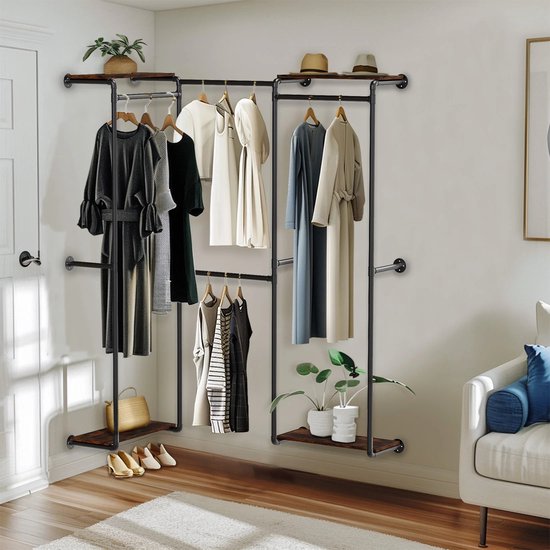 Direct Online Houseware House of Home Extra robuste Kleiderstange mit 2 Ebenen, 2,14 m H x 1,83 m L, in Schwarz – Kleiderständer für Schlafzimmer, doppelte Kleiderstange, hochwertige Hängeaufbewahrung