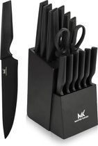 Bol.com Master knives 14-delige zwarte messenset met blok en messenslijper - carbon staal aanbieding