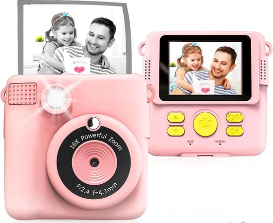 Foto: Camioz instant camera digitale foto camera camera met printer kindercamera digitaal uitprinten kinderen minicamera roze