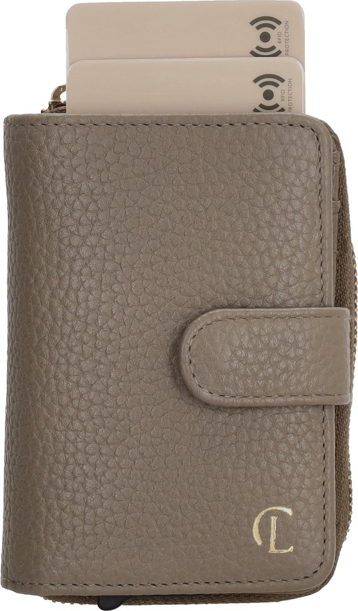 Charm London Washington Creditcard etui - Pasjeshouder - Creditcardhouder - RFID - Bescherming - Muntgeld - Briefgeld - Leren Dames Tas - Taupe