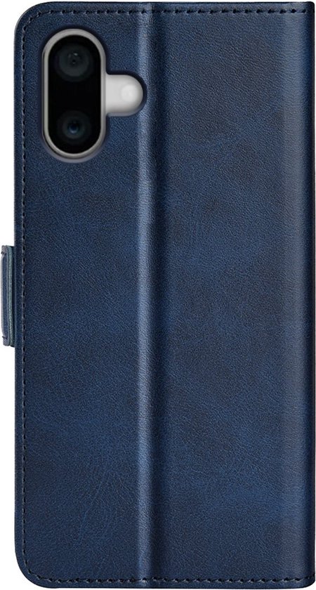 Étui portefeuille en cuir PU Étui adapté pour iPhone 16 Plus -- Fermeture magnétique - Housse de Luxe - Couvrant l'écran - Porte-cartes - Espèces - Espèces - Carte noir