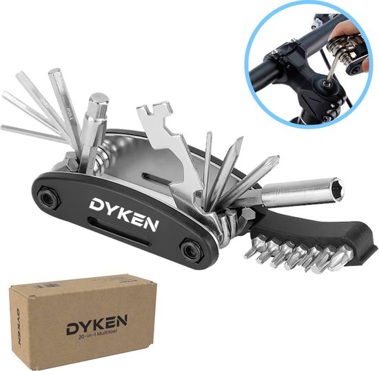 Foto: Dyken multitool fiets fiets reparatieset 20 delige fietsgereedschap set fiets toolkit zwart