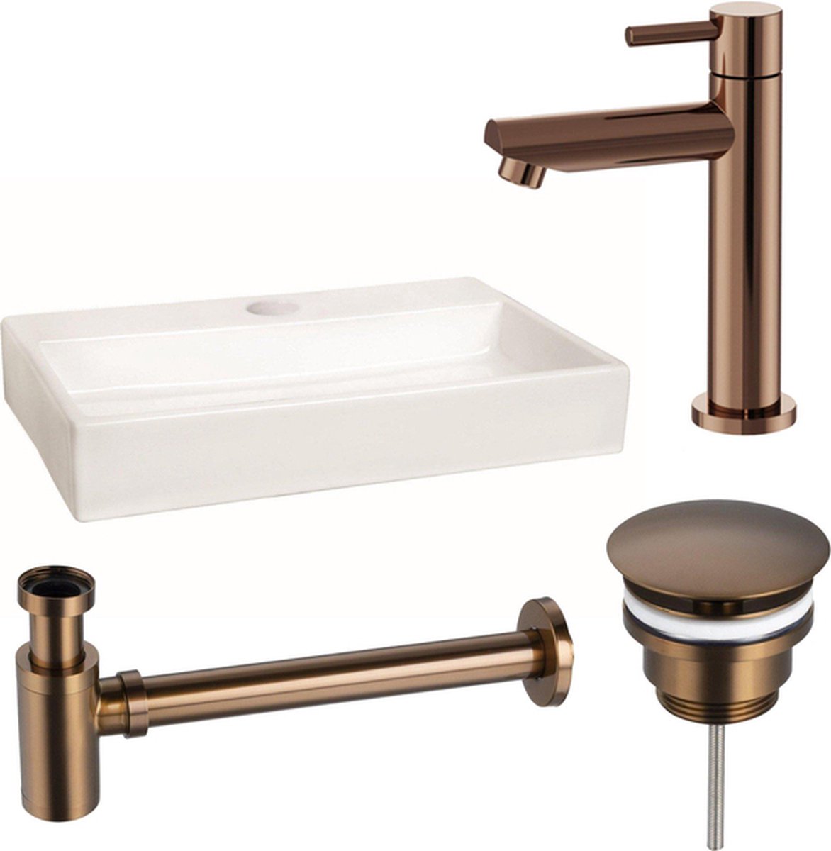 FortiFura Fuente fonteinset 38x7x24cm 1 kraangat keramiek fonteinkraan koper glans wit