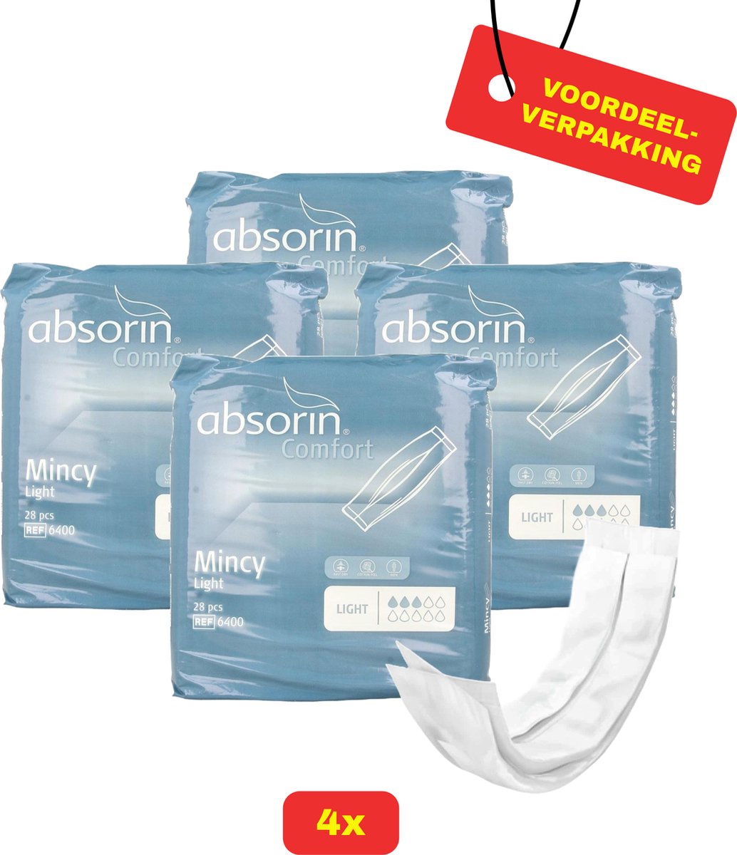 Goedkoopste 4x Absorin Mincy Licht Inlegverband Mannen - 4x 28 stuks - Voordeelverpakking!