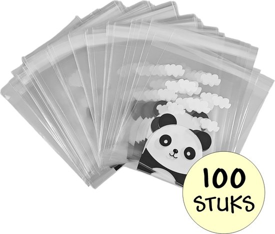 Fako Bijoux® - 100x Transparent Party Bags XL - Sachets Cadeaux en Plastique Cellophane - Sacs à Bonbons - Panda - 14x14cm