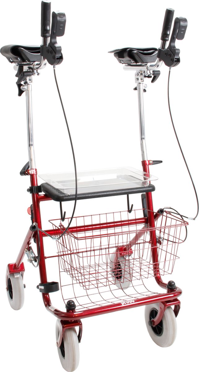 Goedkoopste Premis Provo - Rollator - 2de Generatie - Voorzien van Verkorte onderarmschalen met armbedjes 28 cm - Metallic Rood