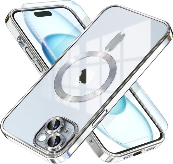 BixB hoesje met screenprotector geschikt voor iPhone 16 MagSafe siliconen Backcover - Zilver