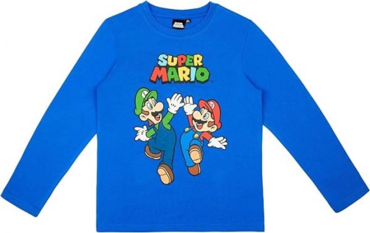 Super Mario t-shirt - blauw - Maat 116 / 6 jaar