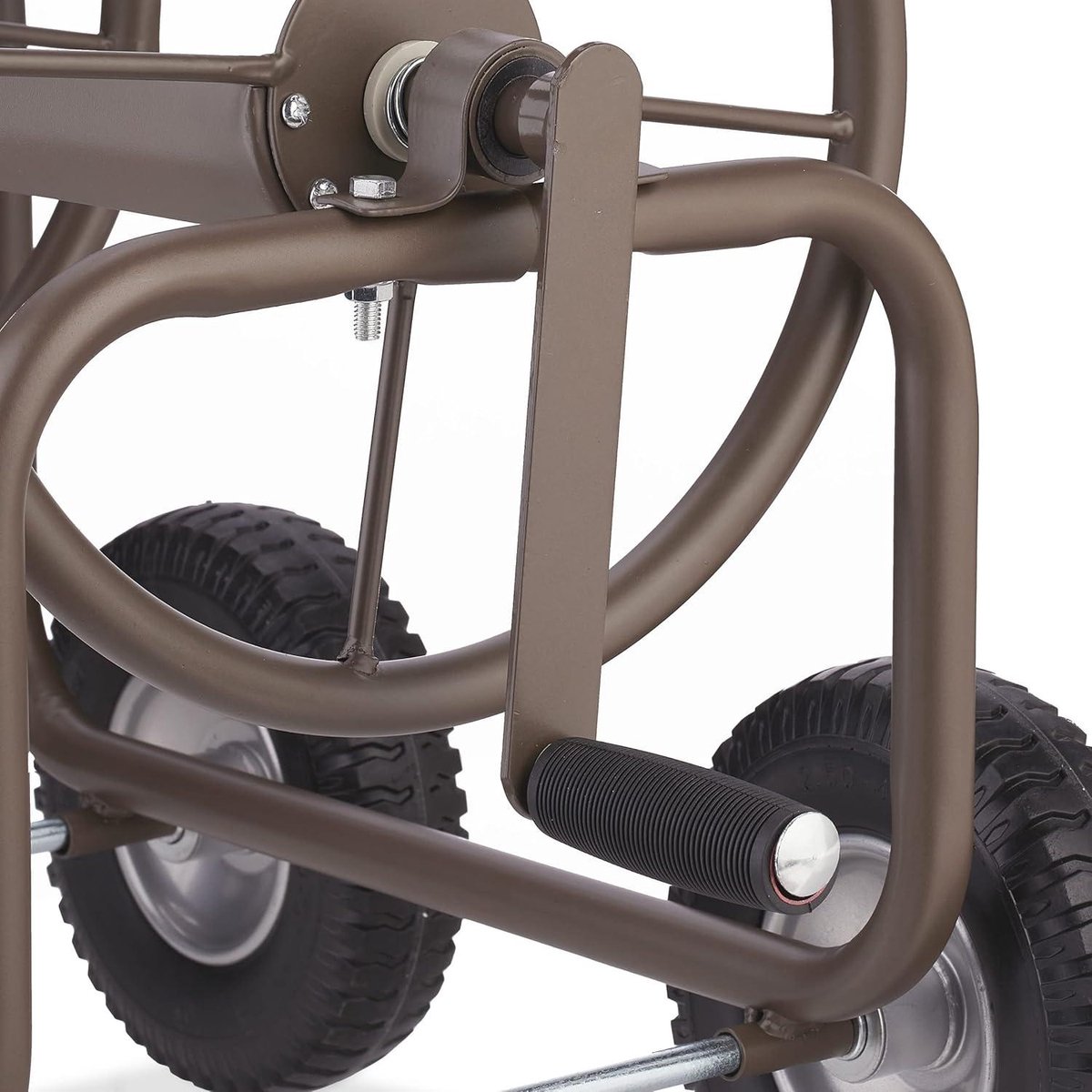 Tuinslanghaspel slangenwagen tot 60 m 4 wielen van volrubber klikaansluiting metaal slanghouder bruin Tuinslang haspel