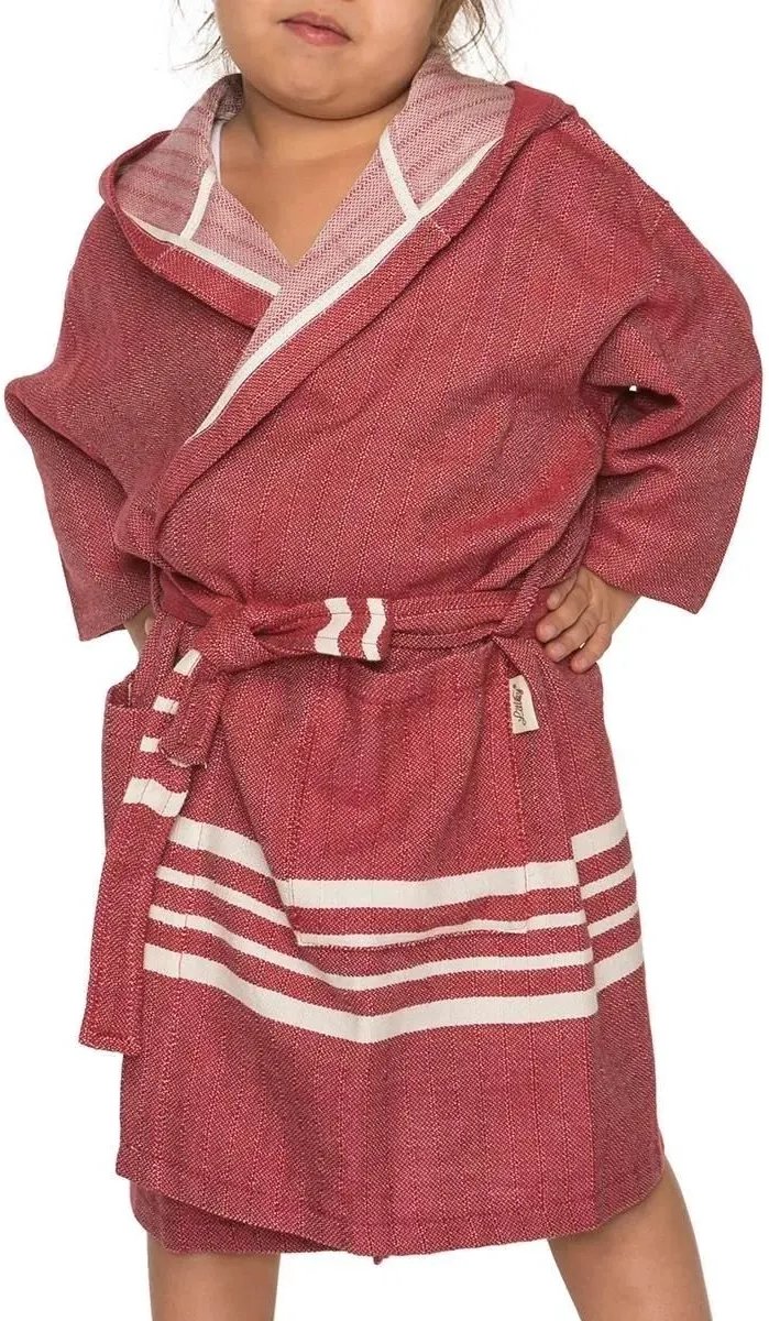 Lalay Hamam Badjas Sun Kids Bordeaux - 2-3 jaar - jongens/meisjes/uniseks - badjas kind / kinderen met capuchon - zwembadjas