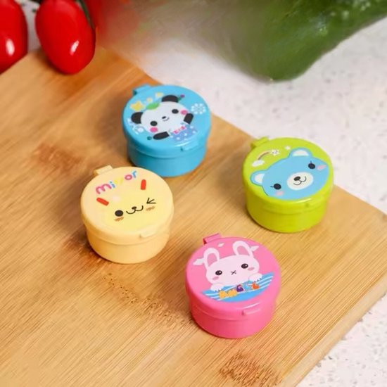 Foto: Jacey s treasures set van 4 ronde bakjes dieren voor lunchbox en bentobox saus bakjes lunchen kinderen voor sausjes of kruiden bento accessoires lunch school opbergen kleine bakjes met deksel