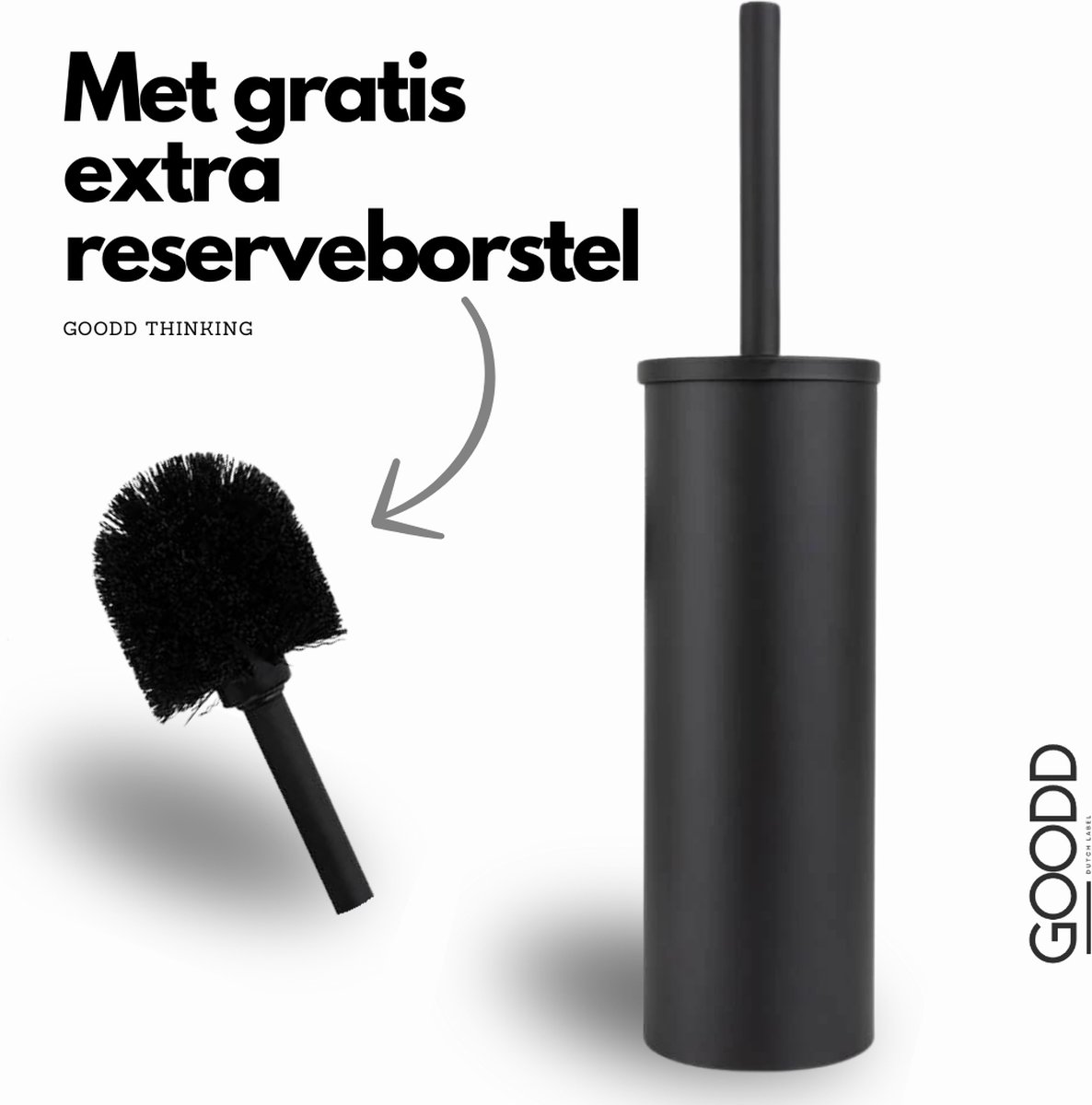 GOODD® Orly - Wc borstel - Toiletborstel - Inclusief Extra Borstelkop - Rvs - Zwart - Zonder boren