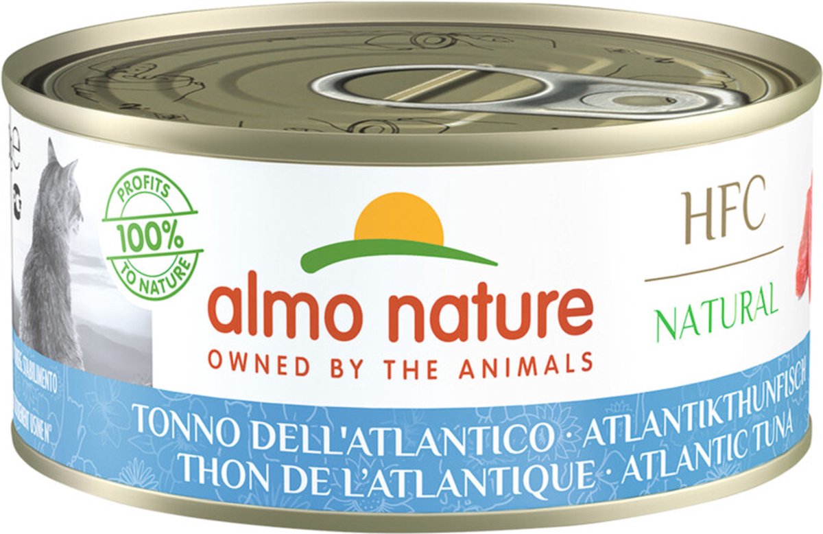 48x Almo Nature HFC Natural Kattenvoer Nat Blik Atlantische Tonijn 150 gr